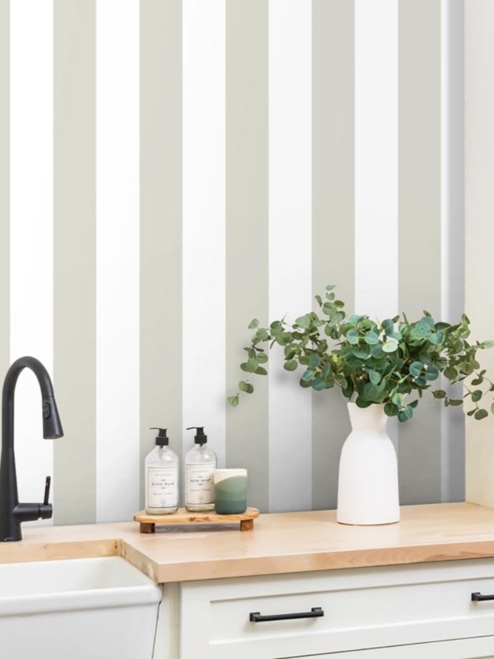 17.7"×118" Brown and White Wallpaper Striped Peel and Stick Wallpaper Modern Rem